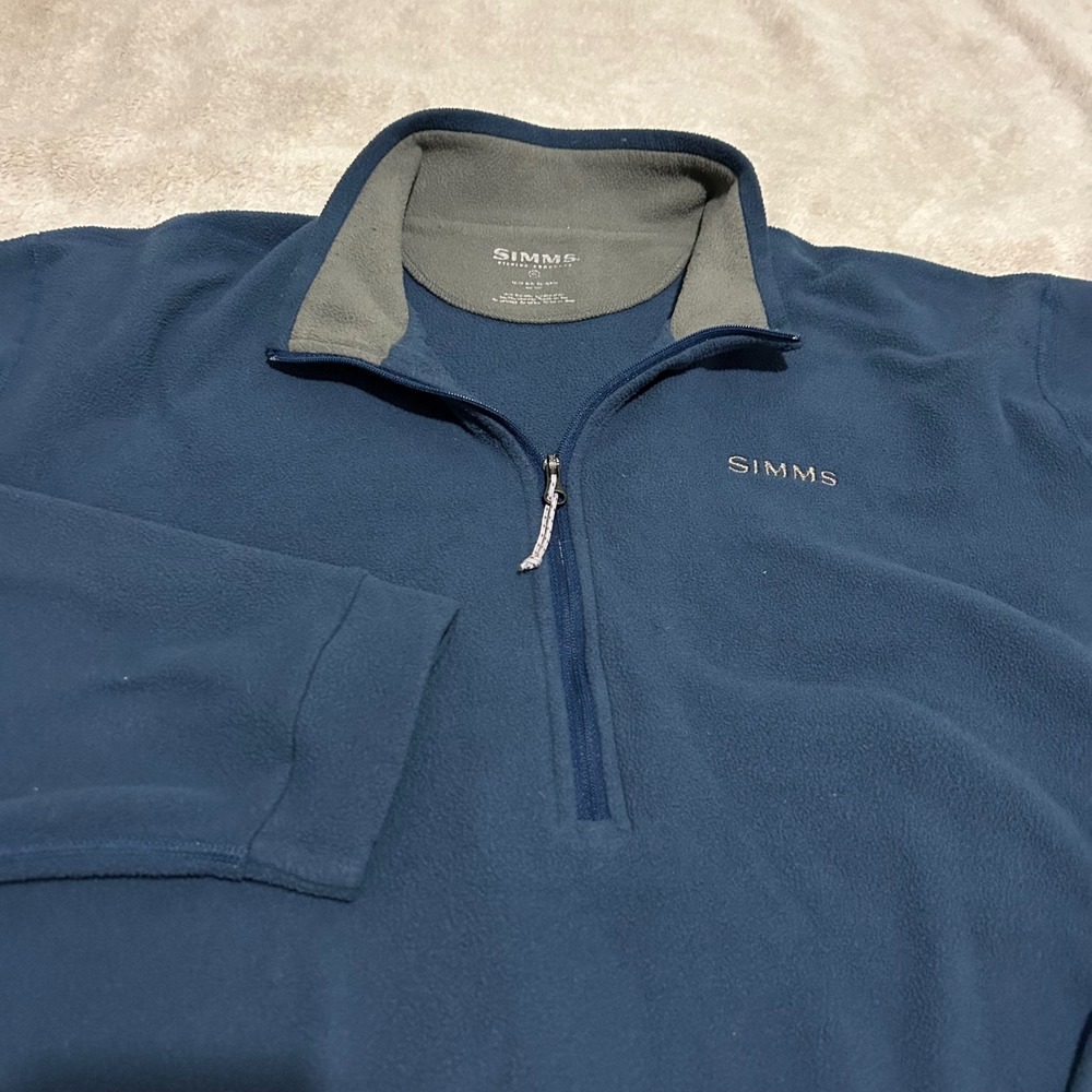 Simms Fleece Pullover Mens XL Blue Quarter Zip Fishing Midweight Top
